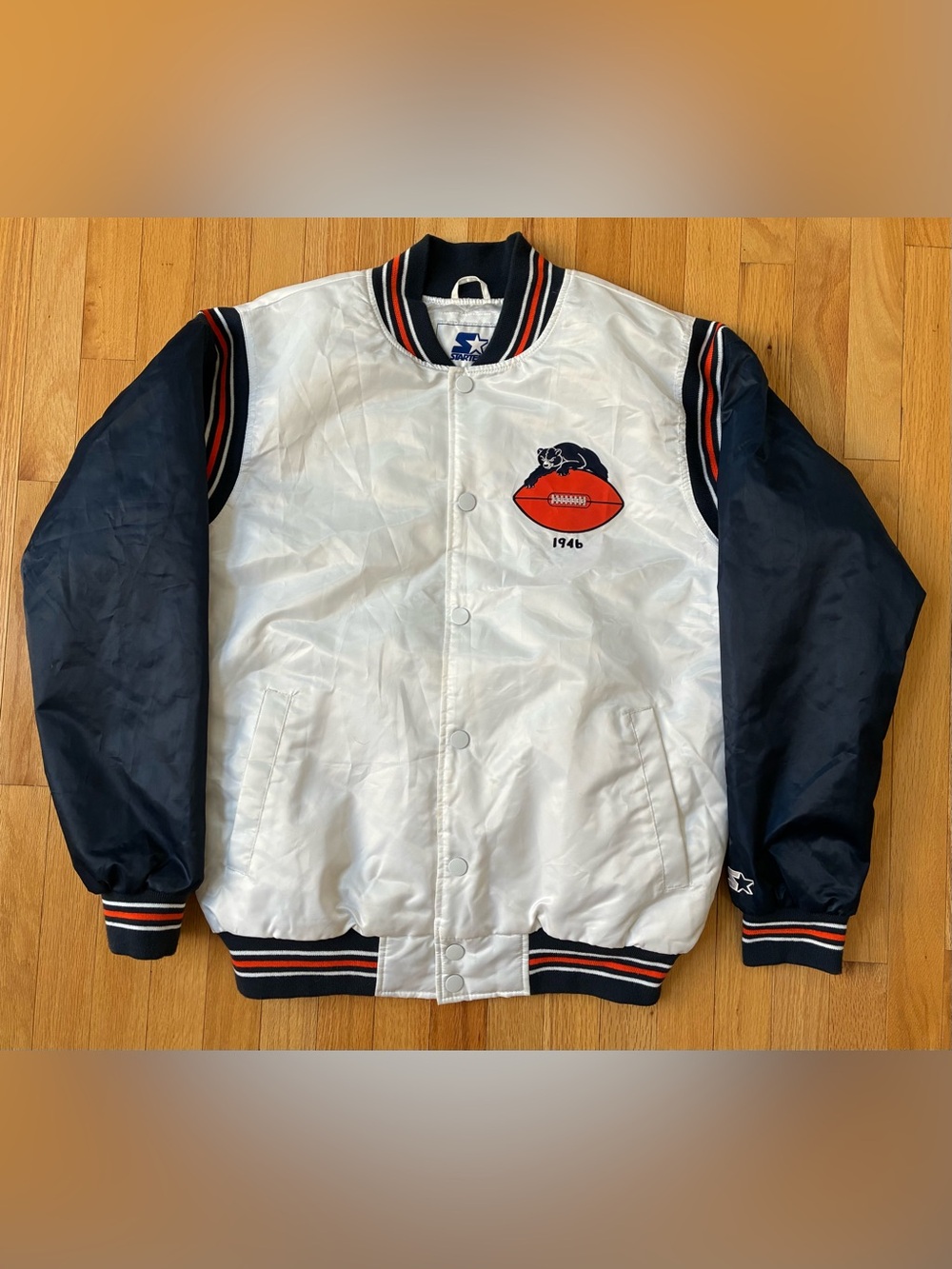 Chicago Bears Starter White Bomber Jacket NFL Coat Men’s Size L